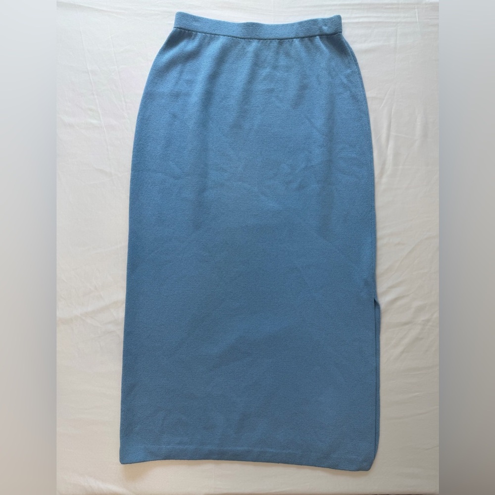 St John Evening Marie Gray Santana Knit Pencil Skirt 8 Blue